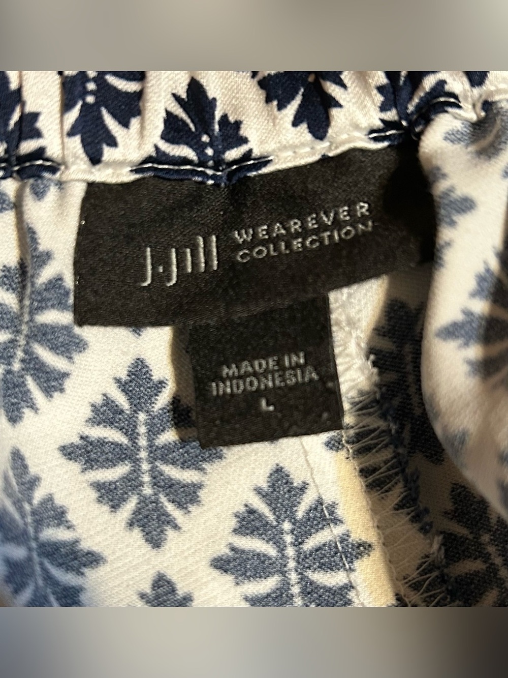 J.Jill Wearever Pants Satin Navy White Printed Elastic Waist Womens Size L - Picture 5 of 5